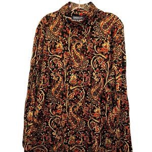 Jones New York black red gold HOLIDAY paisley print knit top 3X